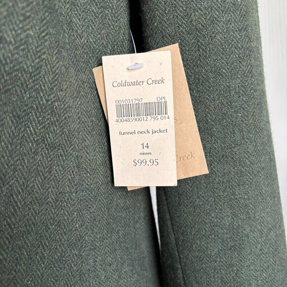Coldwater Creek Funnel Neck Wool Blend Jacket, Olive Green, Size 14, NWT - Picture 2 of 11